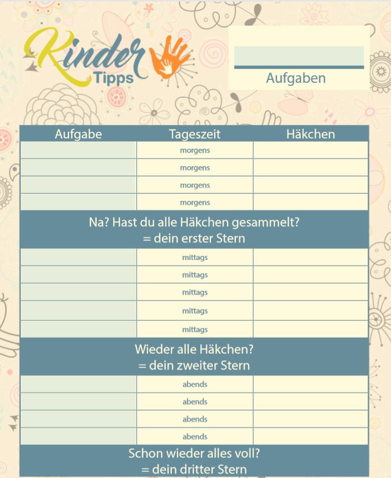 Belohnungssystem Kind - Vorlage zum Ausdrucken